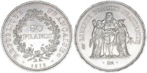 Republik Frankreich. 50 Francs, 1978. Silber ... 