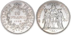 Republik Frankreich. 10 Francs, 1968. Silber ... 