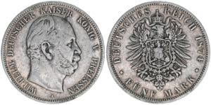 Wilhelm I. 1861-1888 Preussen. 5 Mark, 1874 ... 