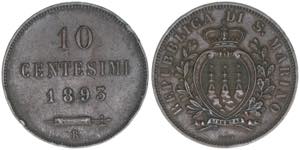 10 Centesimi, 1893 R San Marino. 10,06g. ... 