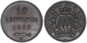 Republik San Marino. 10 Centesimi, 1893 R. ... 