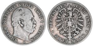 Wilhelm I. 1861-1888 Preussen. 2 Mark, 1876 ... 