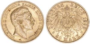 Wilhelm II. 1888-1918 Preussen. 20 Mark, ... 