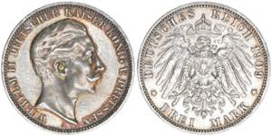 Wilhelm II. 1888-1918 Preussen. 3 Mark, 1909 ... 