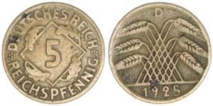 5 Reichspfennig dünner Schrötling, 1925 D ... 