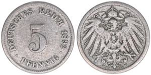 5 Pfennig, 1892 E Auflage 346000. 2,39g AKS ... 