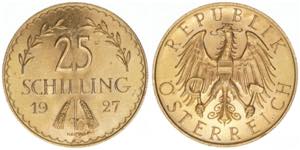 25 Schilling, 1927 Gold. 5,88g ANK 3 stfr-