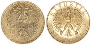 25 Schilling, 1928 Gold. 5,88g ANK 3 vz+