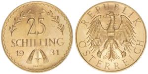 25 Schilling, 1931 Gold. 5,88g ANK 3 stfr-