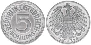Verkehrsmünzen 5 Schilling, 1957. Aluminium ... 