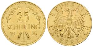 25 Schilling, 1926 Gold. 5,88g ANK 3 vz+