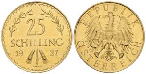 25 Schilling, 1927 Gold. 5,89g ANK 3 vz/stfr