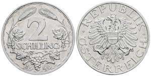 Verkehrsmünzen 2 Schilling, 1946. Aluminium ... 