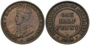 Georg V. Australien. 1/2 Penny, 1916. 5,66g ... 