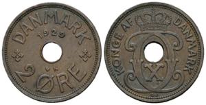 2 Öre, 1929 Dänemark. 3,92g. Schön 36 vz
