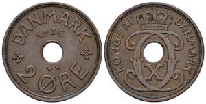 2 Öre, 1935 Dänemark. 3,78g. Schön 36 vz