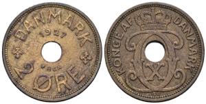 2 Öre, 1927 Dänemark. 3,76g. Schön 36 ss