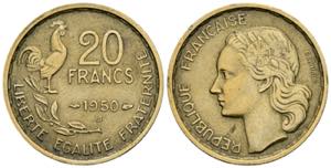 20 Francs, 1950 B Frankreich. 4,00g. Schön ... 
