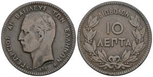 10 Lepta, 1878 Griechenland. 9,64g. ... 