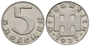 5 Groschen, 1937 Kupfer-Nickel. Wien 3,00g ... 