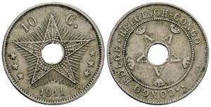 1908-1960 Belgisch-Kongo. 10 Centimes, 1911. ... 