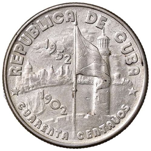 CUBA 40 Centavos 1952 - KM 25 AG
