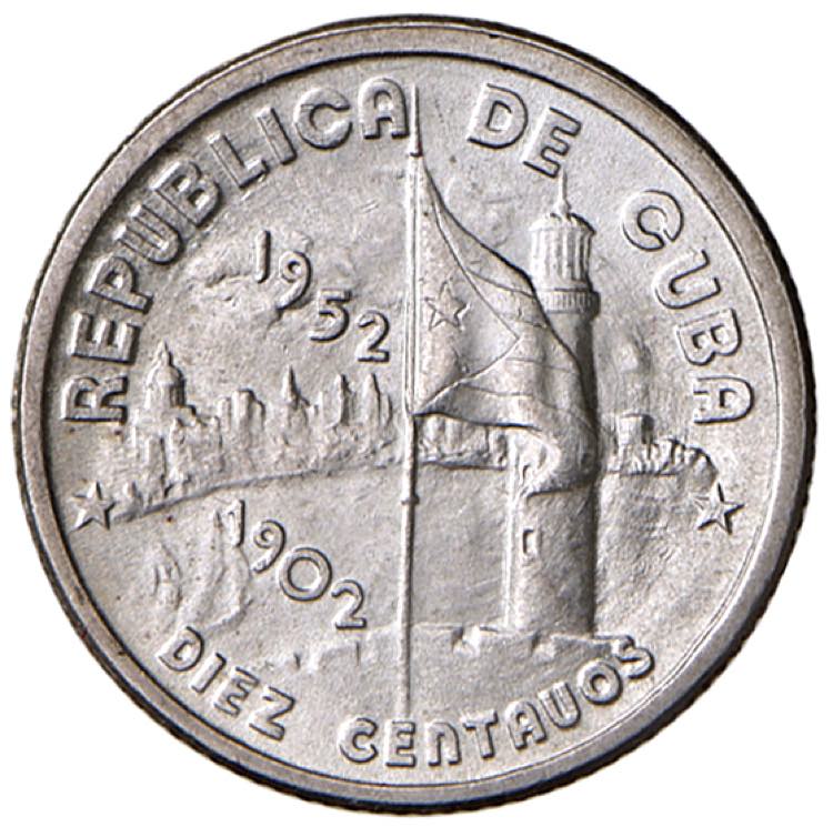 CUBA 10 Centavos 1952 - KM 23 AG