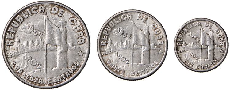 CUBA 10, 25, 40 Centavos 1952 - KM ... 