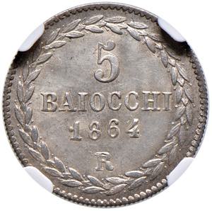 Pio IX (1846-1878) 5 Baiocchi 1864 Anno XIX ... 