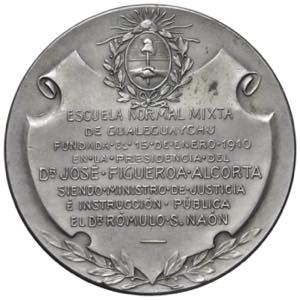 ARGENTINA Medaglia 1910 Fondazione Scuola ... 