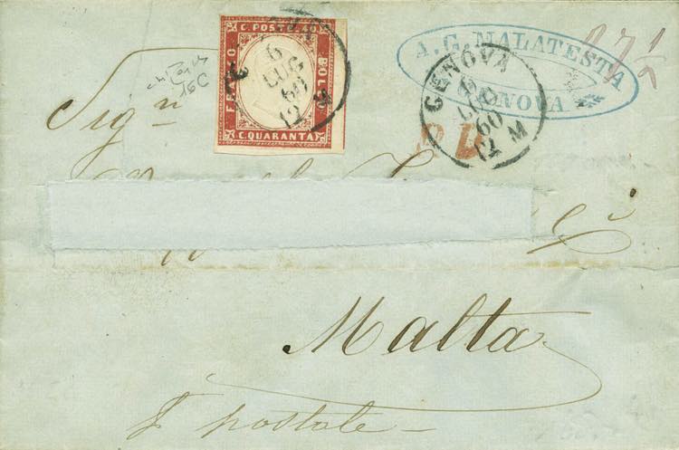 da Genova a Malta del 6.7.1860 con ... 