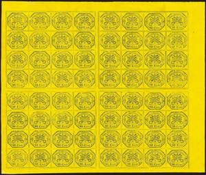 c.40/1867 giallo n.68, foglio di 64 es. con ... 
