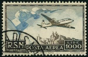 S.Marino - 1951 - Air Mail Flag, plane and ... 