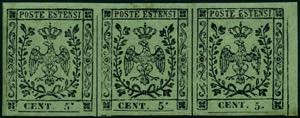c.5 verde oliva, striscia di 3 in cui i ... 