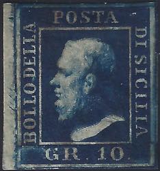 1859 - 10 grana indaco carta di Napoli ... 