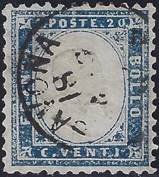 1862 - Emissione dentellata, c. 20 azzurro ... 