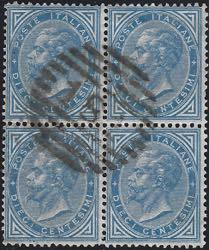 1877 - c. 10 azzurro blocco di quattro ... 