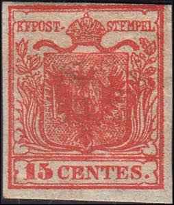 1850 - I emissione c. 15 rosso vermiglio ... 
