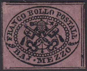 1852 - I emissione 1/2 bajocco lilla rosa ... 