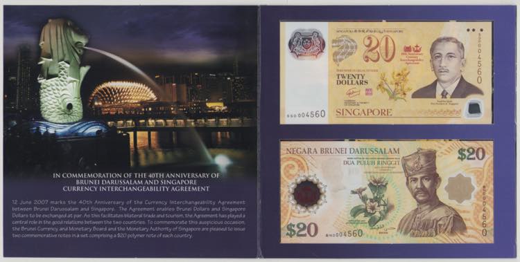 Singapore/Brunei 20 Dollars, ND, ... 
