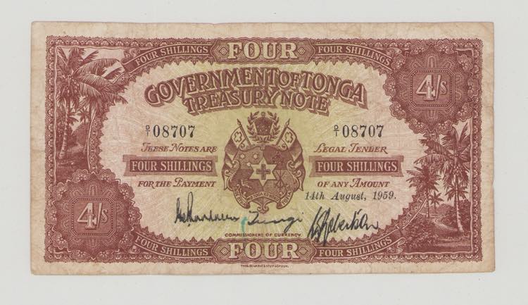 Tonga, 4 Shillings, 14.8.1959, ... 