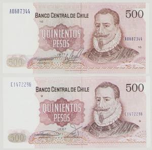 Chile, 500 & 500 Pesos, 1977, 1987, A ... 