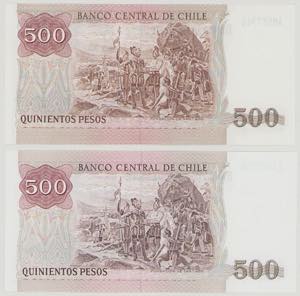 Chile, 500 & 500 Pesos, 1977, ... 