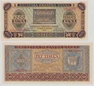 Croatia, 1000 & 5000 Kuna, 1.9.1943, ... 