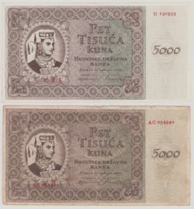 Croatia, 5000 & 5000 Kuna, 15.7.1943, ... 