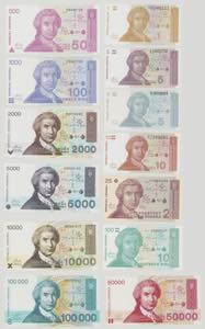 Croatia, 1 - 100 000 Dinara, 1991 - 1993, ... 