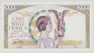 France 5000 Francs, 26.12.1941, 2 pinholes, ... 