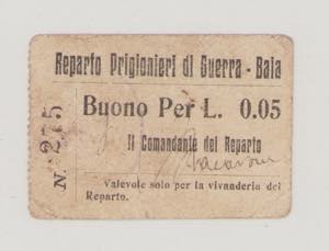 Italy, POW, WWI., Baia, 5 Centesimi,  ... 