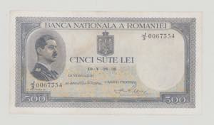 Romania 500 Lei, 26.5.1939, J/3 0067354, ... 