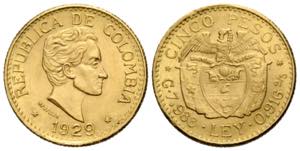 Republik, seit 1886 5 Pesos 1929 21.6 mm. ... 